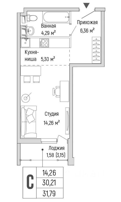 Apartment Sale, 31.79平方米 at Бузланово, Krasnogorsk Urban District, Moscow Region, Russia #1