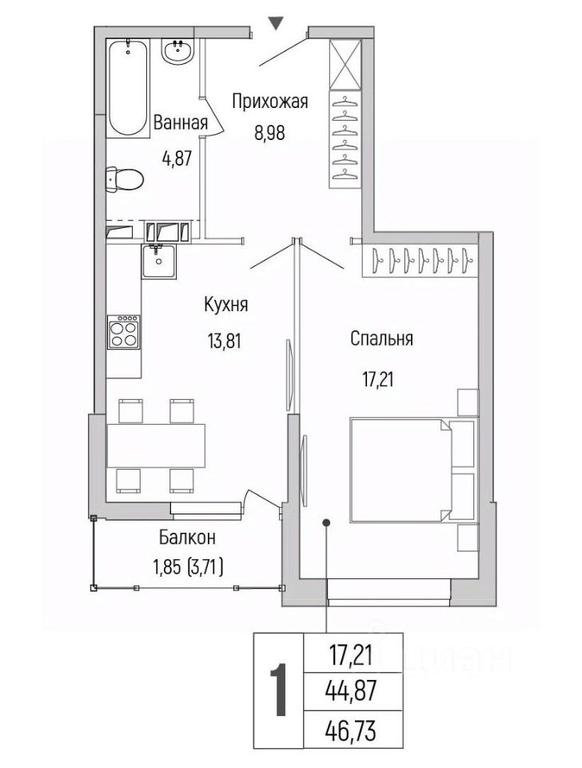 Apartment Sale, 46.73 sq. m. at Бузланово, Krasnogorsk Urban District, Moscow Region, Russia #1
