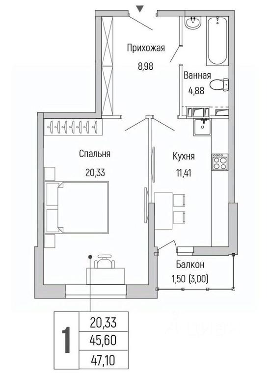 Apartment Sale, 47.1 sq. m. at Бузланово, Krasnogorsk Urban District, Moscow Region, Russia #1
