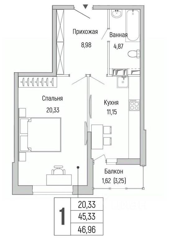 Apartment Sale, 46.96平方米 at Бузланово, Krasnogorsk Urban District, Moscow Region, Russia #1
