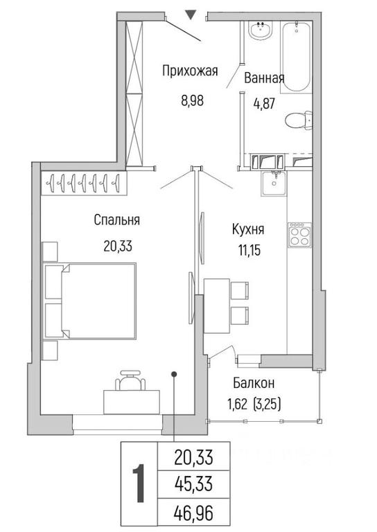 Apartment Sale, 46.96平方米 at Бузланово, Krasnogorsk Urban District, Moscow Region, Russia #1