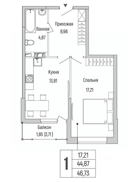 Apartment Sale, 46.73平方米 at Бузланово, Krasnogorsk Urban District, Moscow Region, Russia #1
