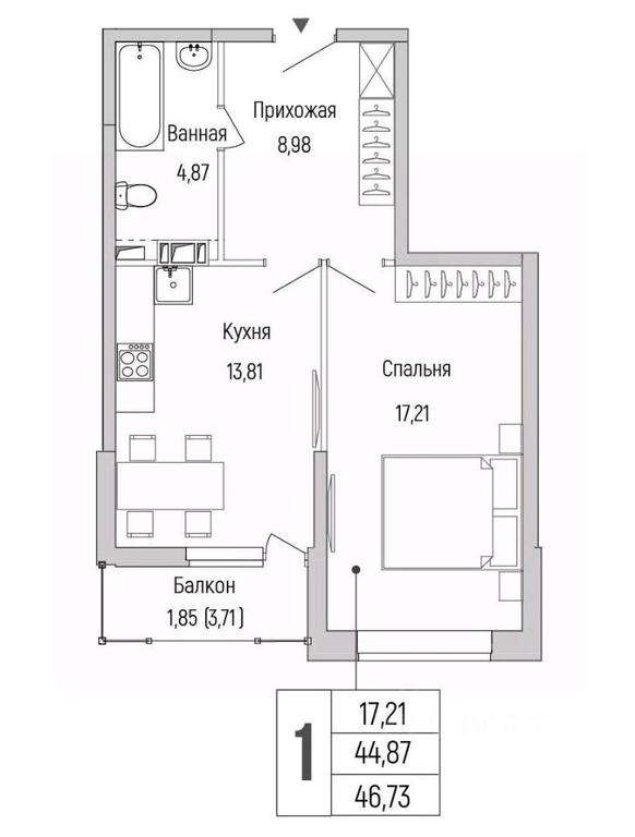 Apartment Sale, 46.73 sq. m. at Бузланово, Krasnogorsk Urban District, Moscow Region, Russia #1