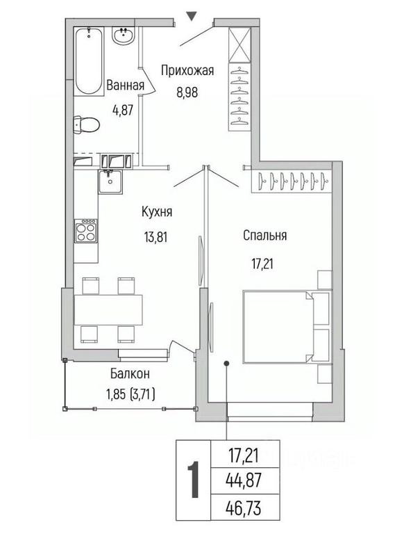 Apartment Sale, 46.73 sq. m. at Бузланово, Krasnogorsk Urban District, Moscow Region, Russia #1