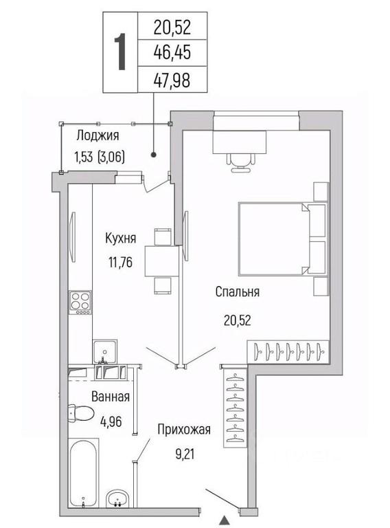 Apartment Sale, 47.98 sq. m. at Бузланово, Krasnogorsk Urban District, Moscow Region, Russia #1