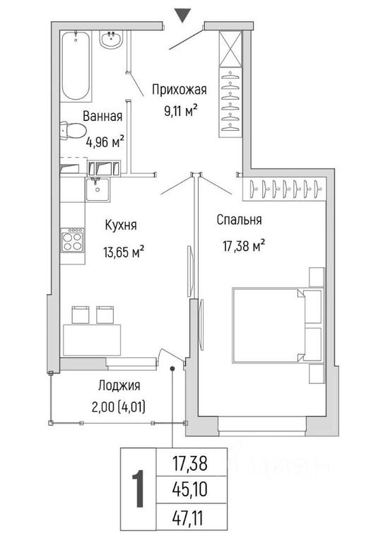 Apartment Sale, 47.11平方米 at Бузланово, Krasnogorsk Urban District, Moscow Region, Russia #1