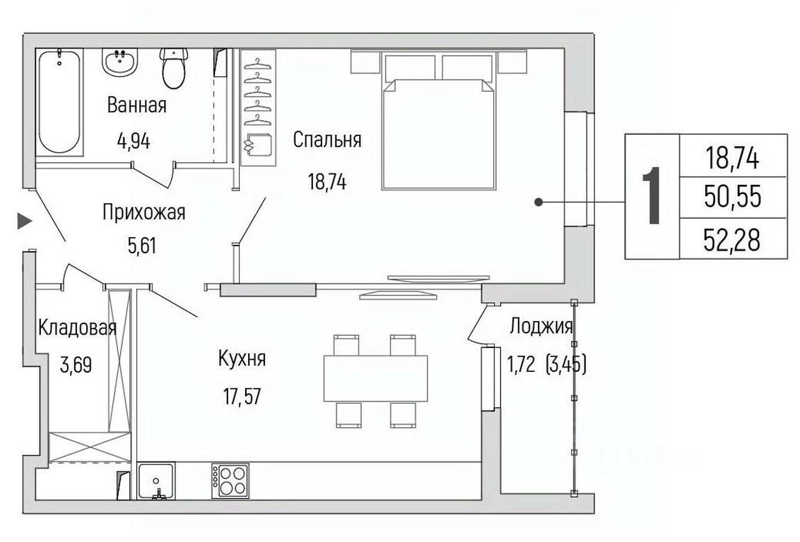 Apartment Sale, 52.28平方米 at Бузланово, Krasnogorsk Urban District, Moscow Region, Russia #1