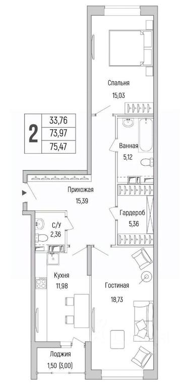 1-BD Apartment Sale, 75.47 sq. m. at Бузланово, Krasnogorsk Urban District, Moscow Region, Russia #1