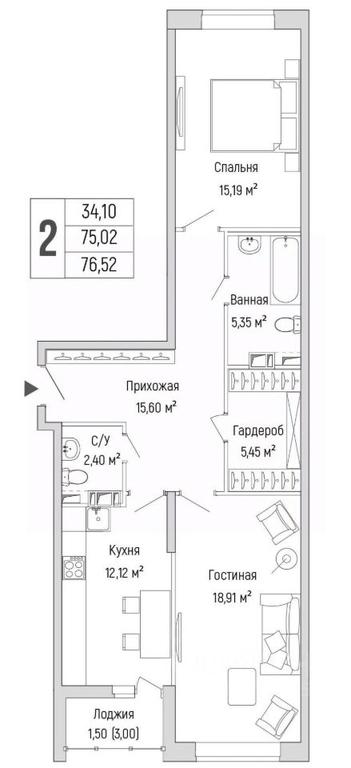1-BD Apartment Sale, 76.52 sq. m. at Бузланово, Krasnogorsk Urban District, Moscow Region, Russia #1