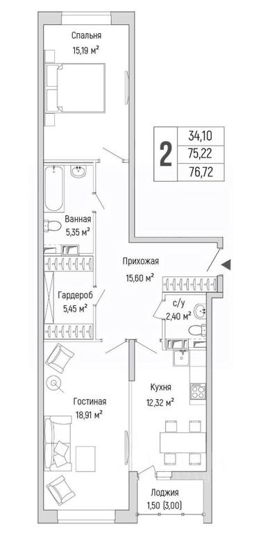 1-BD Apartment Sale, 76.72平方米 at Бузланово, Krasnogorsk Urban District, Moscow Region, Russia #1 1-BD Apartment Sale, 76.72平方米 at Бузланово, Krasnogorsk Urban District, Moscow Region, Russia #1