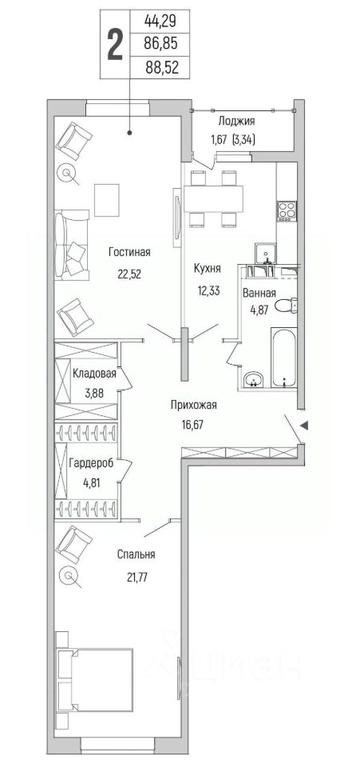 1-BD Apartment Sale, 88.52 sq. m. at Бузланово, Krasnogorsk Urban District, Moscow Region, Russia #1