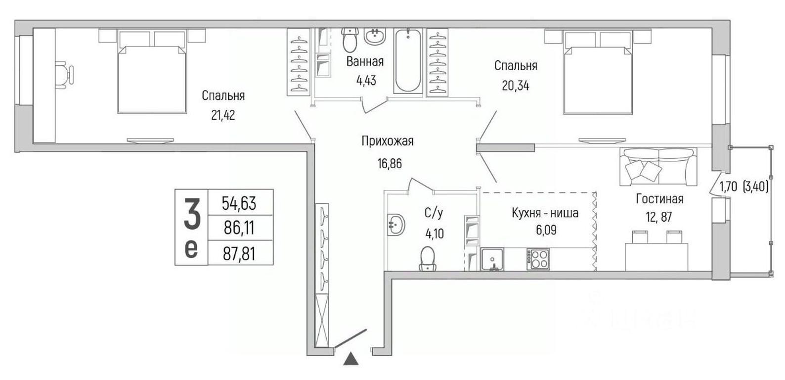 2-BD Apartment Sale, 87.81 sq. m. at Бузланово, Krasnogorsk Urban District, Moscow Region, Russia #1