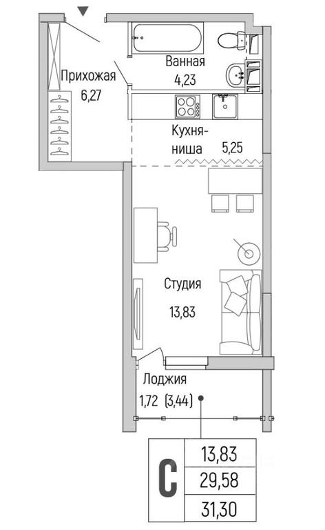 Apartment Sale, 31.3 sq. m. at Бузланово, Krasnogorsk Urban District, Moscow Region, Russia #1
