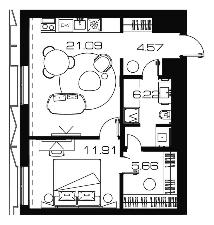 1-BD Apartment Sale, 51.1 sq. m. at Lunar, Leninsky Avenue, 38, Moscow, Russia #1