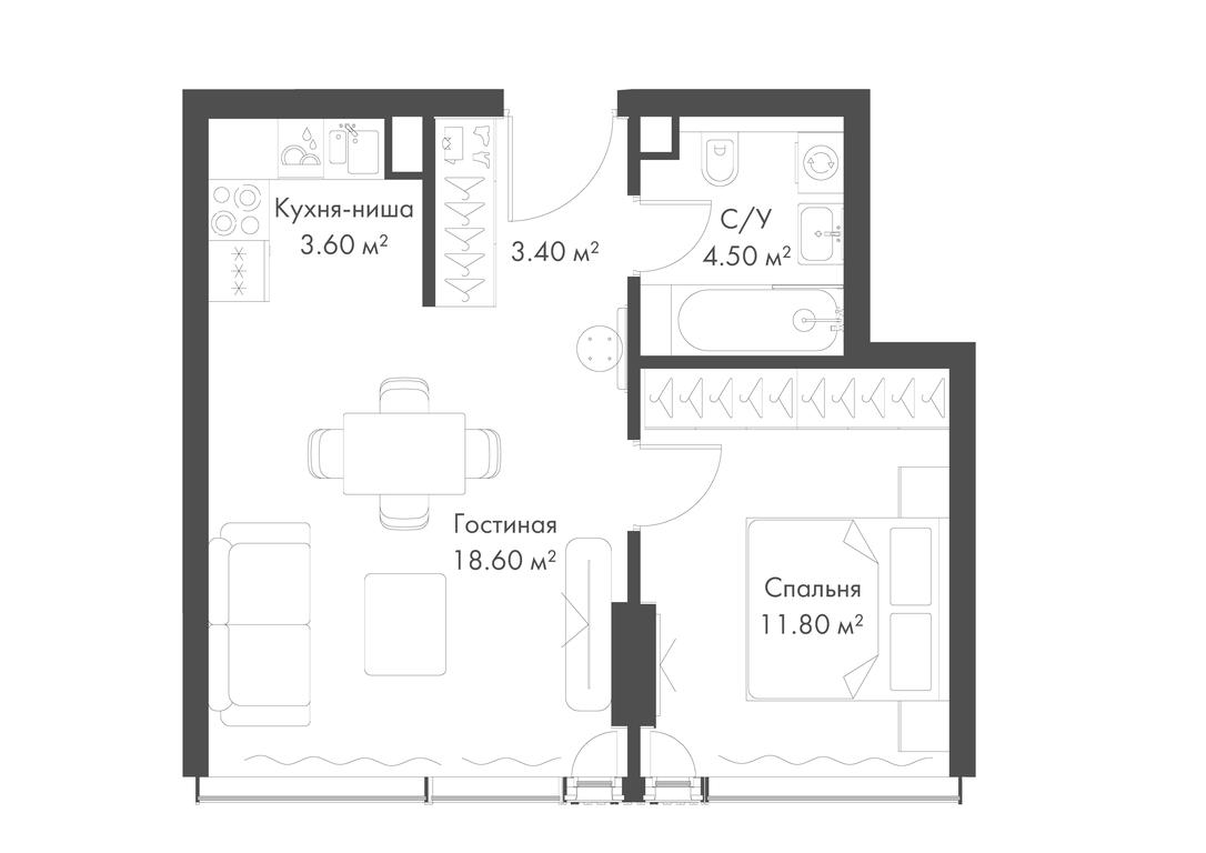 1-BD Apartment Sale, 41.9 sq. m. at Slava, Leningradskiy Avenue, 8с10, Moscow, Russia #1