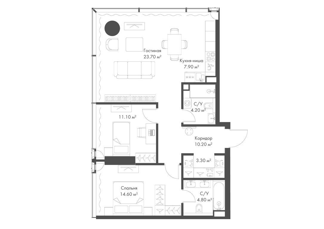 2-BD Apartment Sale, 79.8 sq. m. at Slava, Leningradskiy Avenue, 8с10, Moscow, Russia #1