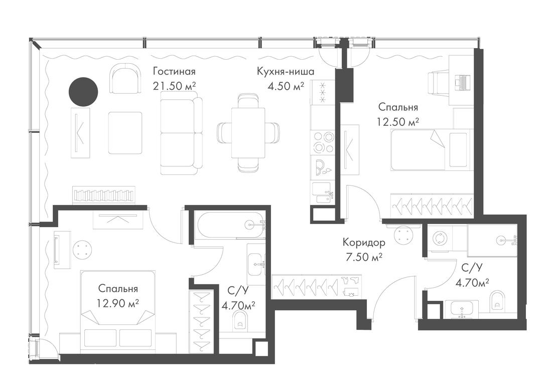 2-BD Apartment Sale, 68.3 sq. m. at Slava, Leningradskiy Avenue, 8с10, Moscow, Russia #1