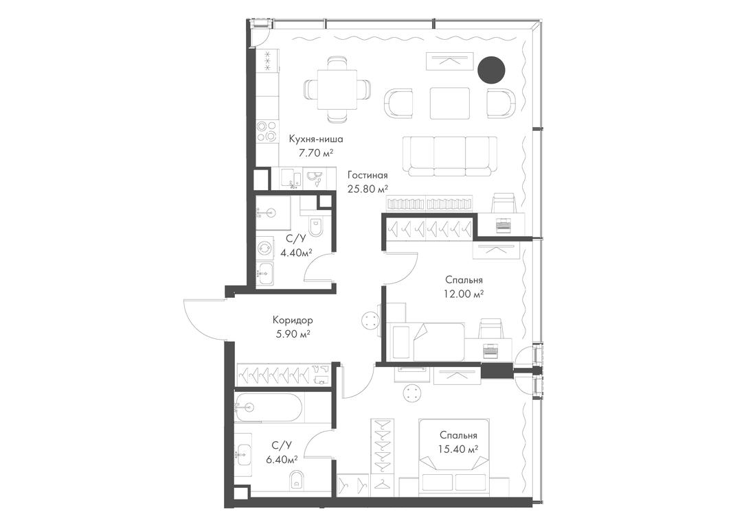 2-BD Apartment Sale, 77.6 sq. m. at Slava, Leningradskiy Avenue, 8с10, Moscow, Russia #1