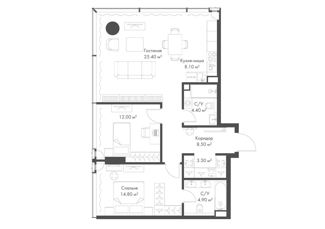2-BD Apartment Sale, 81.4 sq. m. at Slava, Leningradskiy Avenue, 8с10, Moscow, Russia #1