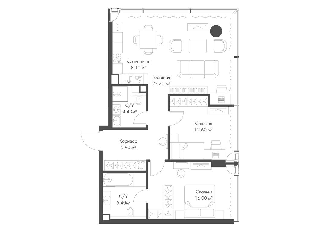 2-BD Apartment Sale, 81.1 sq. m. at Slava, Leningradskiy Avenue, 8с10, Moscow, Russia #1