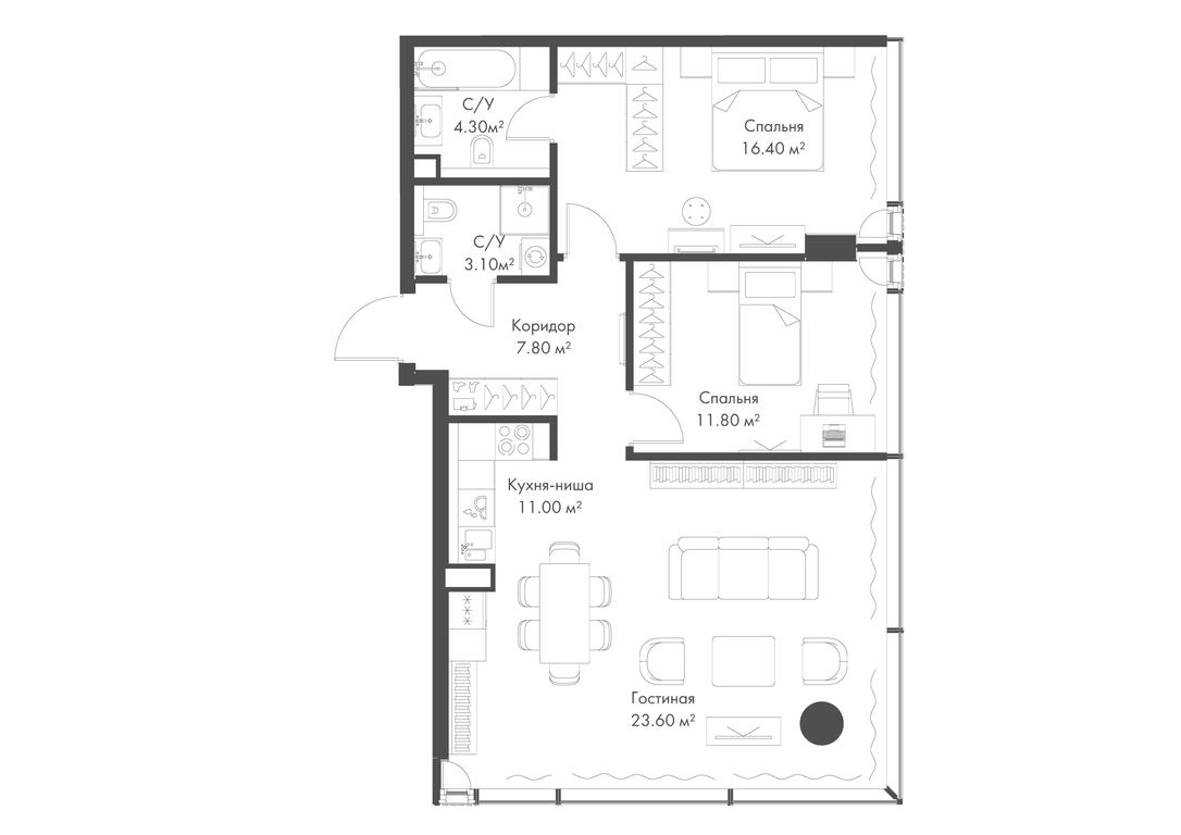 2-BD Apartment Sale, 78平方米 at Slava, Leningradskiy Avenue, 8с10, Moscow, Russia #1