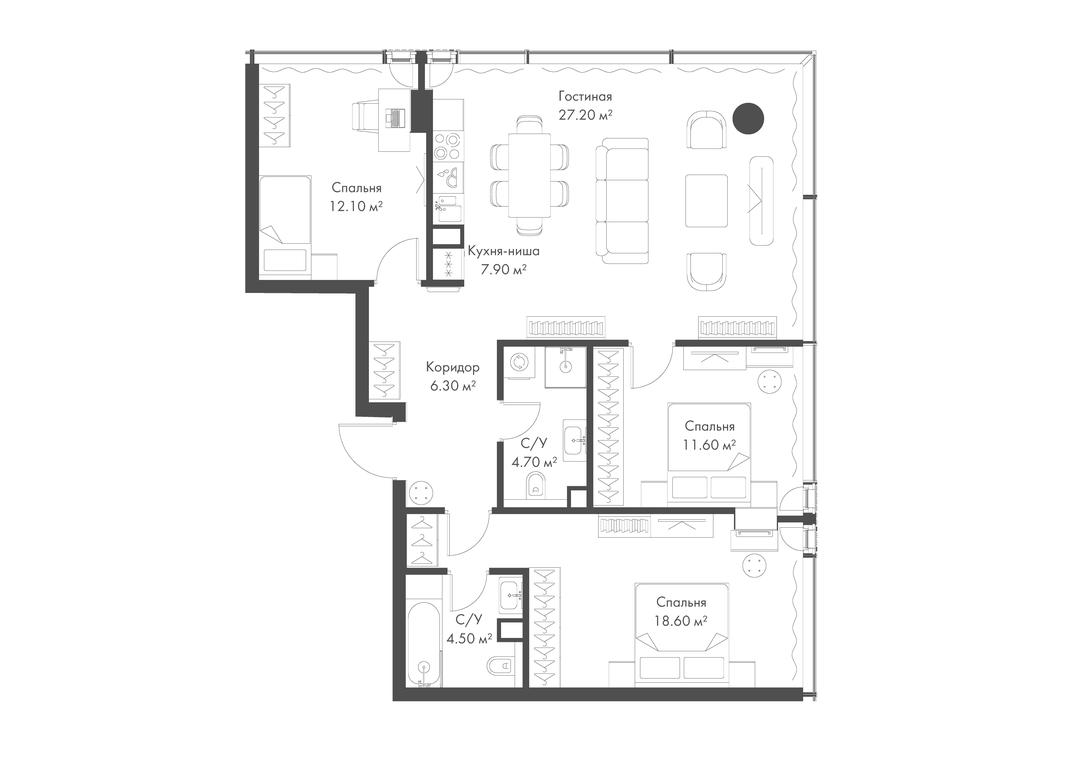 3-BD Apartment Sale, 92.9平方米 at Slava, Leningradskiy Avenue, 8с10, Moscow, Russia #1