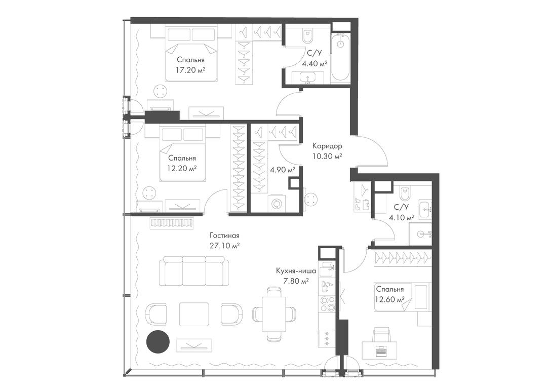 3-BD Apartment Sale, 100.6平方米 at Slava, Leningradskiy Avenue, 8с10, Moscow, Russia #1