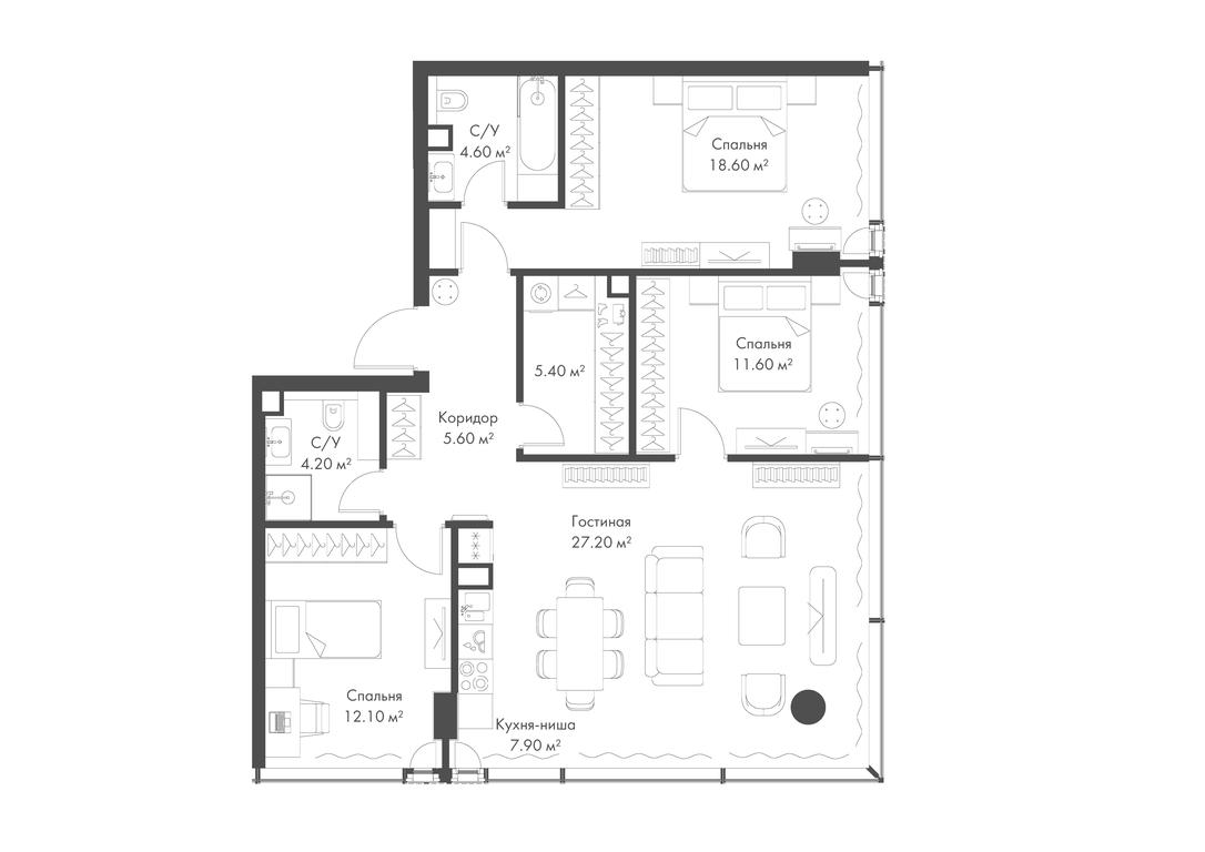 3-BD Apartment Sale, 97.2 sq. m. at Slava, Leningradskiy Avenue, 8с10, Moscow, Russia #1