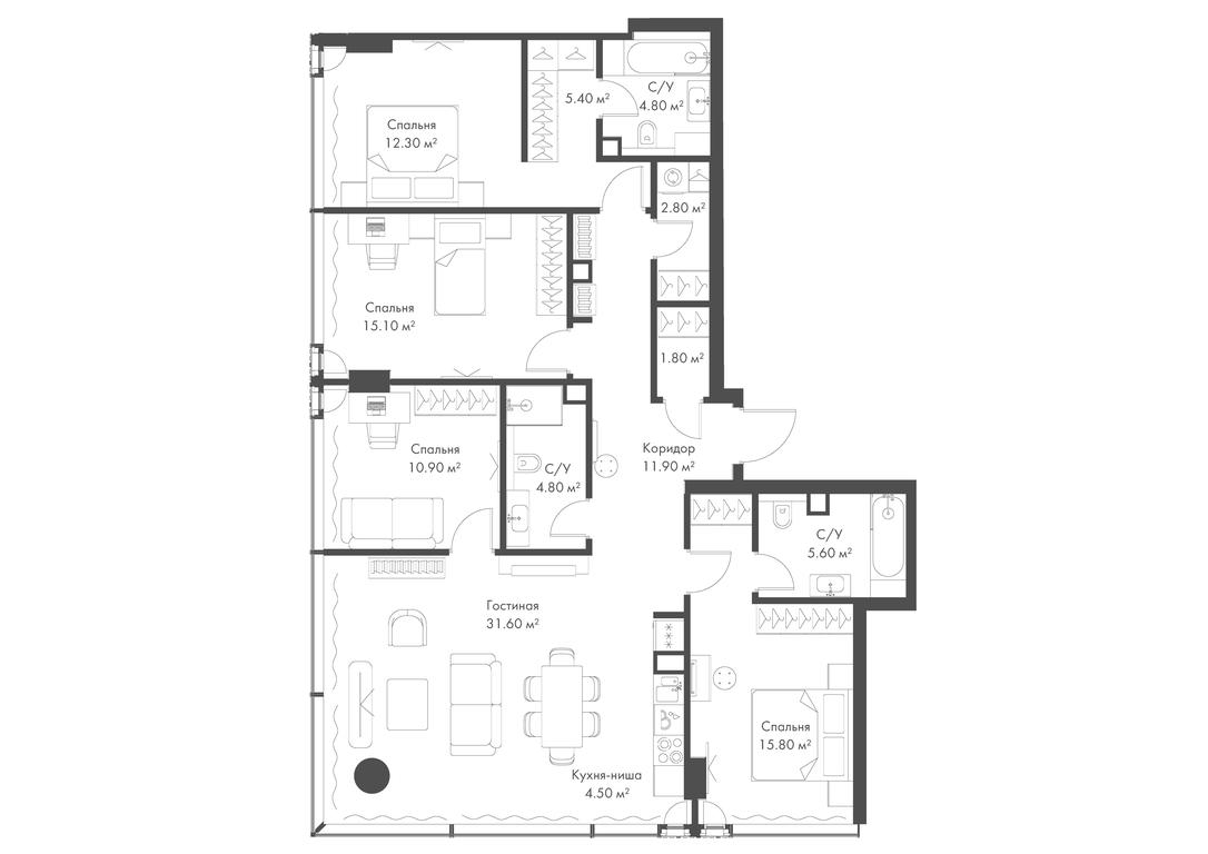 4-BD Apartment Sale, 127.3平方米 at Slava, Leningradskiy Avenue, 8с10, Moscow, Russia #1