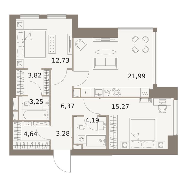 2-BD Apartment Sale, 75.09平方米 at The Five, 5th Donskoy Drive, вл21к6, Moscow, Russia #1