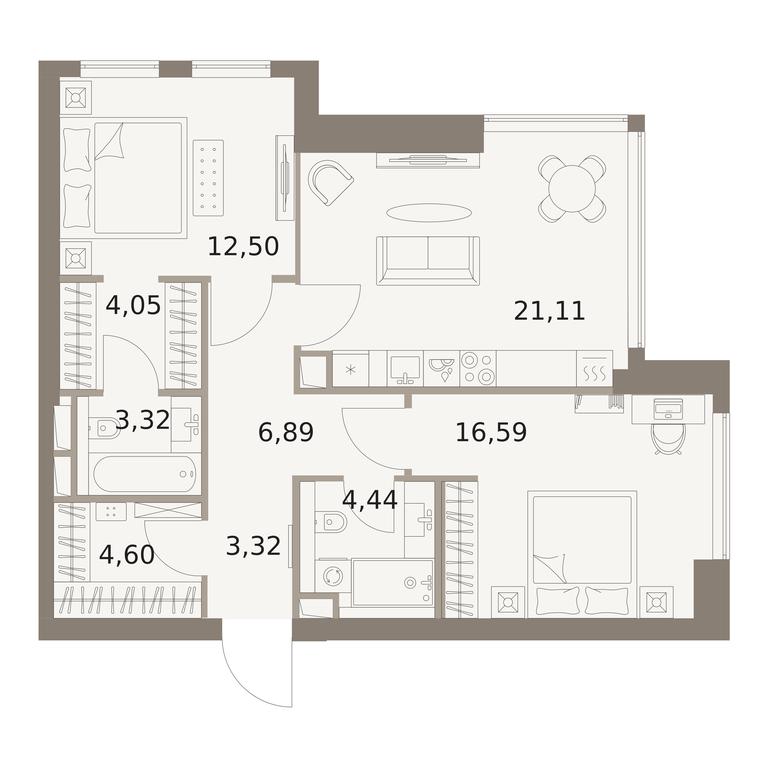 2-BD Apartment Sale, 76.4平方米 at The Five, 5th Donskoy Drive, вл21к6, Moscow, Russia #1
