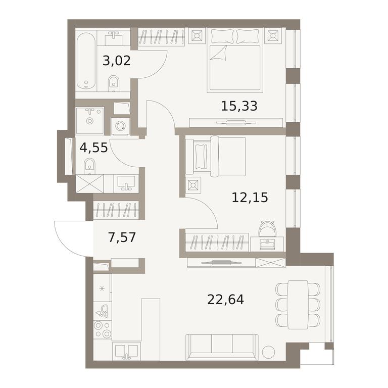 2-BD Apartment Sale, 65.26平方米 at The Five, 5th Donskoy Drive, вл21к6, Moscow, Russia #1