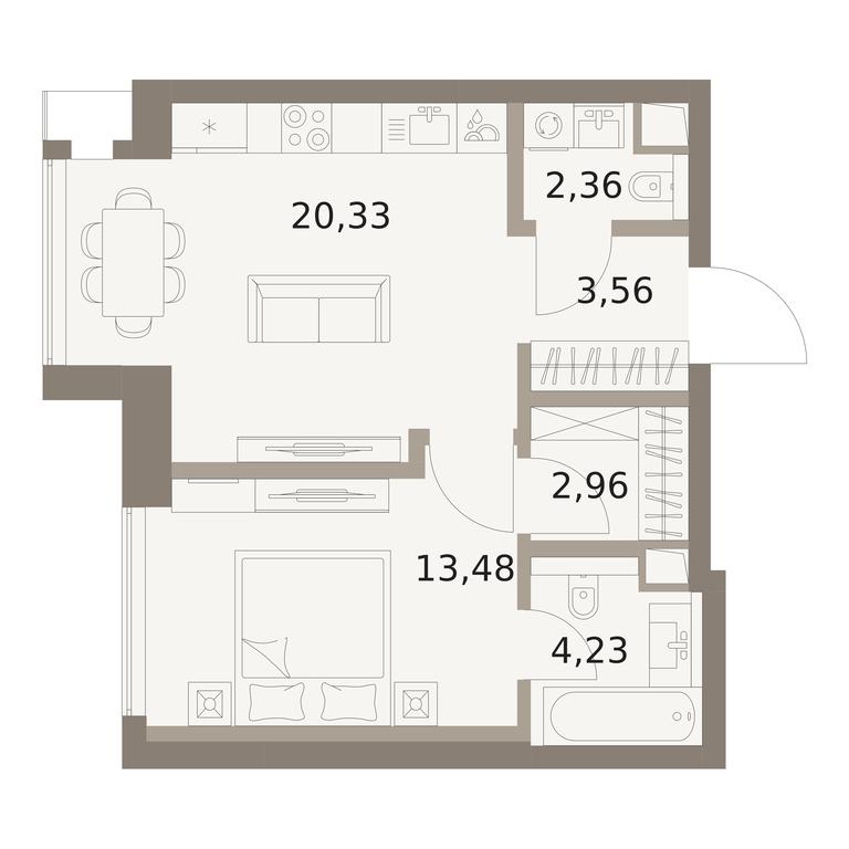 1-BD Apartment Sale, 46.92平方米 at The Five, 5th Donskoy Drive, вл21к6, Moscow, Russia #1