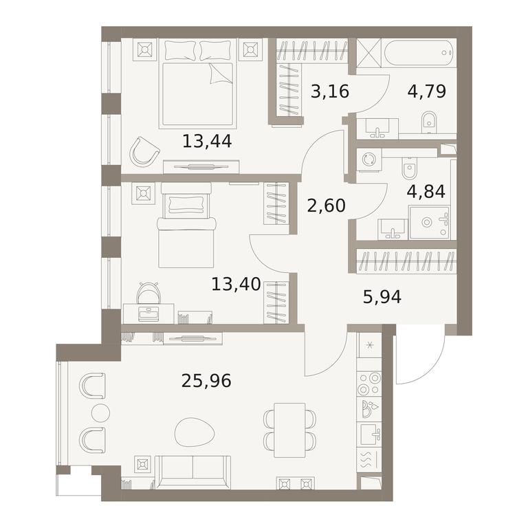 2-BD Apartment Sale, 74.13平方米 at The Five, 5th Donskoy Drive, вл21к6, Moscow, Russia #1