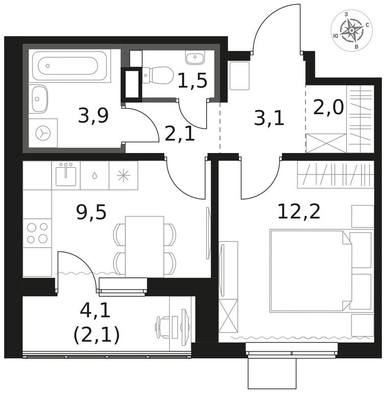 1-BD Apartment Sale, 36.4 sq. m. at 1 Himkinskij, zhiloy kompleks 1-y Khimkinskiy, kvartal Mezhdunarodny, mikrorayon Klyazma-Starbeyevo, Khimki, Moscow Region, Russia #1