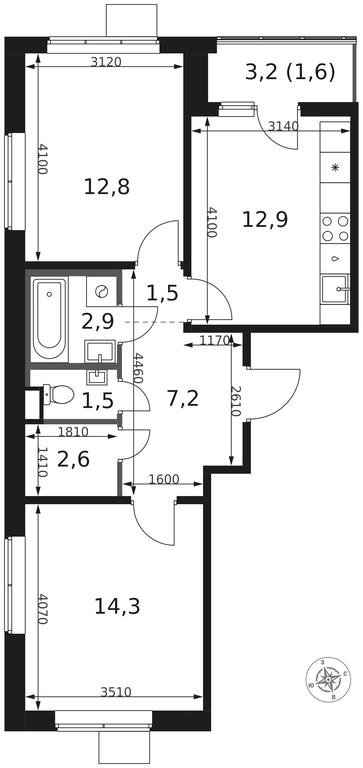 2-BD Apartment Sale, 57.3 sq. m. at 1 Himkinskij, zhiloy kompleks 1-y Khimkinskiy, kvartal Mezhdunarodny, mikrorayon Klyazma-Starbeyevo, Khimki, Moscow Region, Russia #2