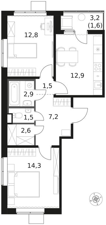 2-BD Apartment Sale, 57.3 sq. m. at 1 Himkinskij, zhiloy kompleks 1-y Khimkinskiy, kvartal Mezhdunarodny, mikrorayon Klyazma-Starbeyevo, Khimki, Moscow Region, Russia #1