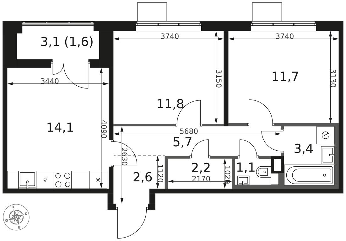 2-BD Apartment Sale, 54.2 sq. m. at 1 Himkinskij, zhiloy kompleks 1-y Khimkinskiy, kvartal Mezhdunarodny, mikrorayon Klyazma-Starbeyevo, Khimki, Moscow Region, Russia #2 2-BD Apartment Sale, 54.2 sq. m. at 1 Himkinskij, zhiloy kompleks 1-y Khimkinskiy, kvartal Mezhdunarodny, mikrorayon Klyazma-Starbeyevo, Khimki, Moscow Region, Russia #2