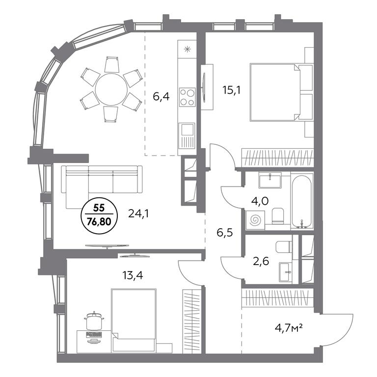 3-BD Apartment Sale, 76.8 sq. m. at Dom56, Fridrikha Engelsa Street, 56с1, Moscow, Russia #1