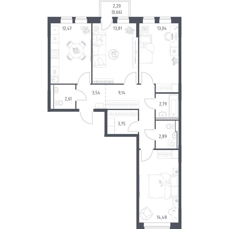 2-BD Apartment Sale, 79.18 sq. m. at Prigorod Lesnoe, Molodyozhny bulvar, 6, derevnya Misaylovo, Leninskiy City District, Moscow Region, Russia #1