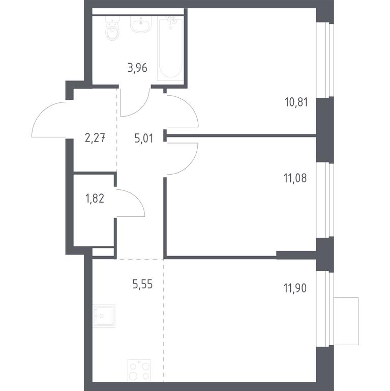 1-BD Apartment Sale, 52.4 sq. m. at Prigorod Lesnoe, Molodyozhny bulvar, 6, derevnya Misaylovo, Leninskiy City District, Moscow Region, Russia #1