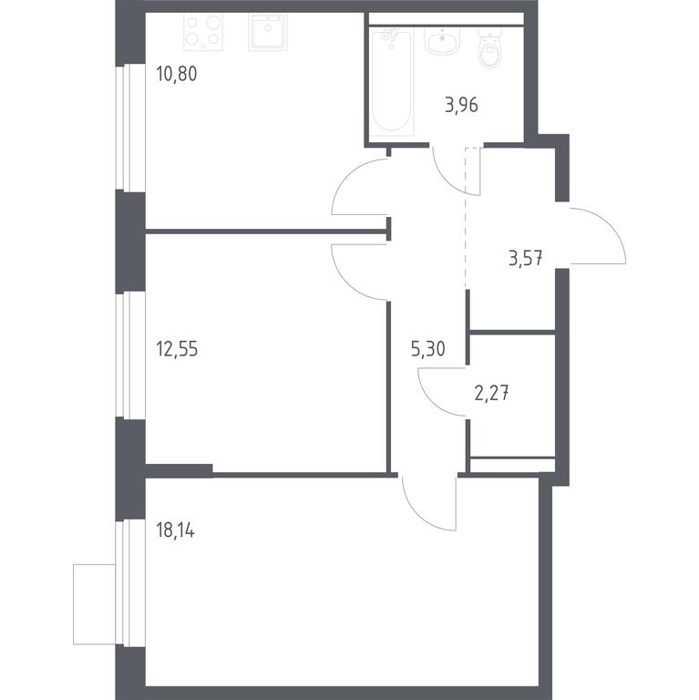 1-BD Apartment Sale, 56.59 sq. m. at Prigorod Lesnoe, Molodyozhny bulvar, 6, derevnya Misaylovo, Leninskiy City District, Moscow Region, Russia #1