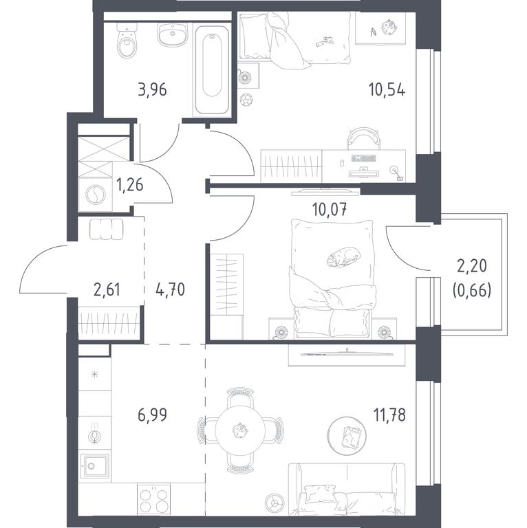 1-BD Apartment Sale, 52.57 sq. m. at Prigorod Lesnoe, Molodyozhny bulvar, 6, derevnya Misaylovo, Leninskiy City District, Moscow Region, Russia #1