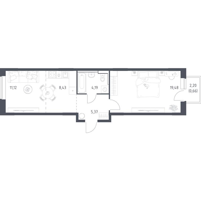 Apartment Sale, 49.25 sq. m. at Prigorod Lesnoe, Molodyozhny bulvar, 6, derevnya Misaylovo, Leninskiy City District, Moscow Region, Russia #1