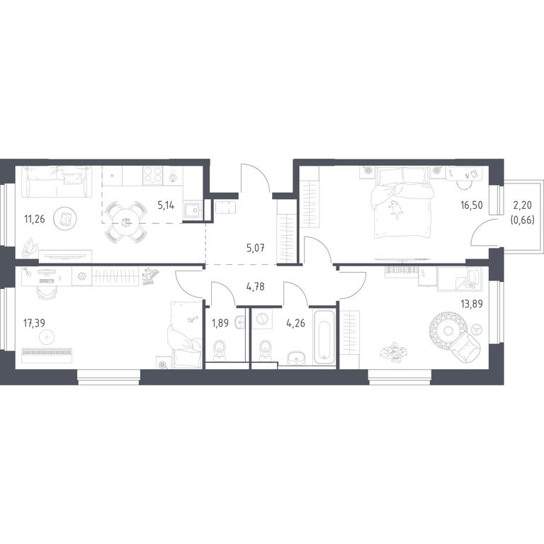 2-BD Apartment Sale, 80.84 sq. m. at Prigorod Lesnoe, Molodyozhny bulvar, 6, derevnya Misaylovo, Leninskiy City District, Moscow Region, Russia #1
