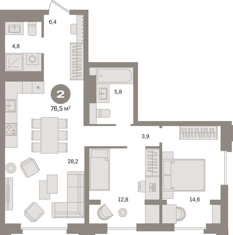 2-BD Apartment Sale, 76.5平方米 at Kvartal «MONS», Ogorodny Drive, Moscow, Russia #1