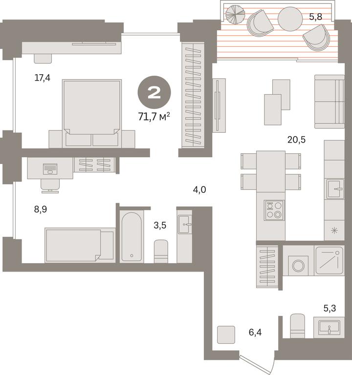 2-BD Apartment Sale, 71.7 sq. m. at Kvartal «MONS», Ogorodny Drive, Moscow, Russia #1 2-BD Apartment Sale, 71.7 sq. m. at Kvartal «MONS», Ogorodny Drive, Moscow, Russia #1