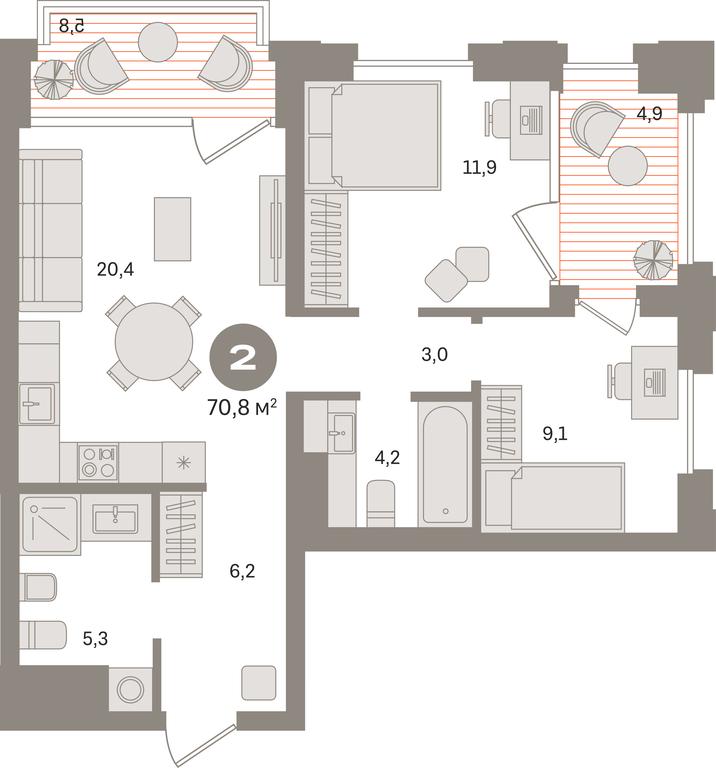 2-BD Apartment Sale, 70.8 sq. m. at Kvartal «MONS», Ogorodny Drive, Moscow, Russia #1