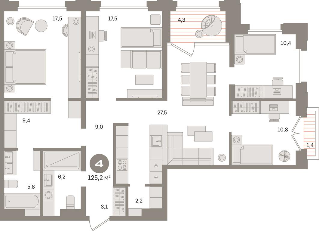 4-BD Apartment Sale, 125.2平方米 at Kvartal «MONS», Ogorodny Drive, Moscow, Russia #1