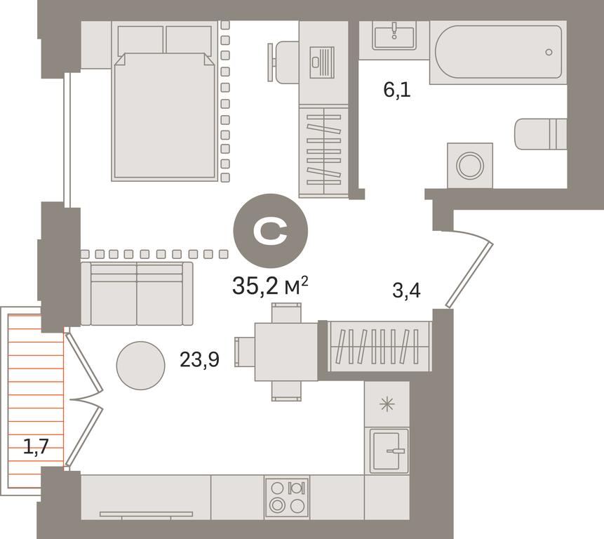 Apartment Sale, 35.2平方米 at Kvartal «MONS», Ogorodny Drive, Moscow, Russia #1